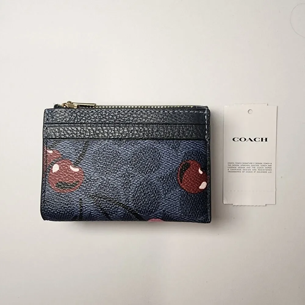 NWT Coach CZ448 2in1 Card Holder Wallet In Signature Canvas With Cherry Print